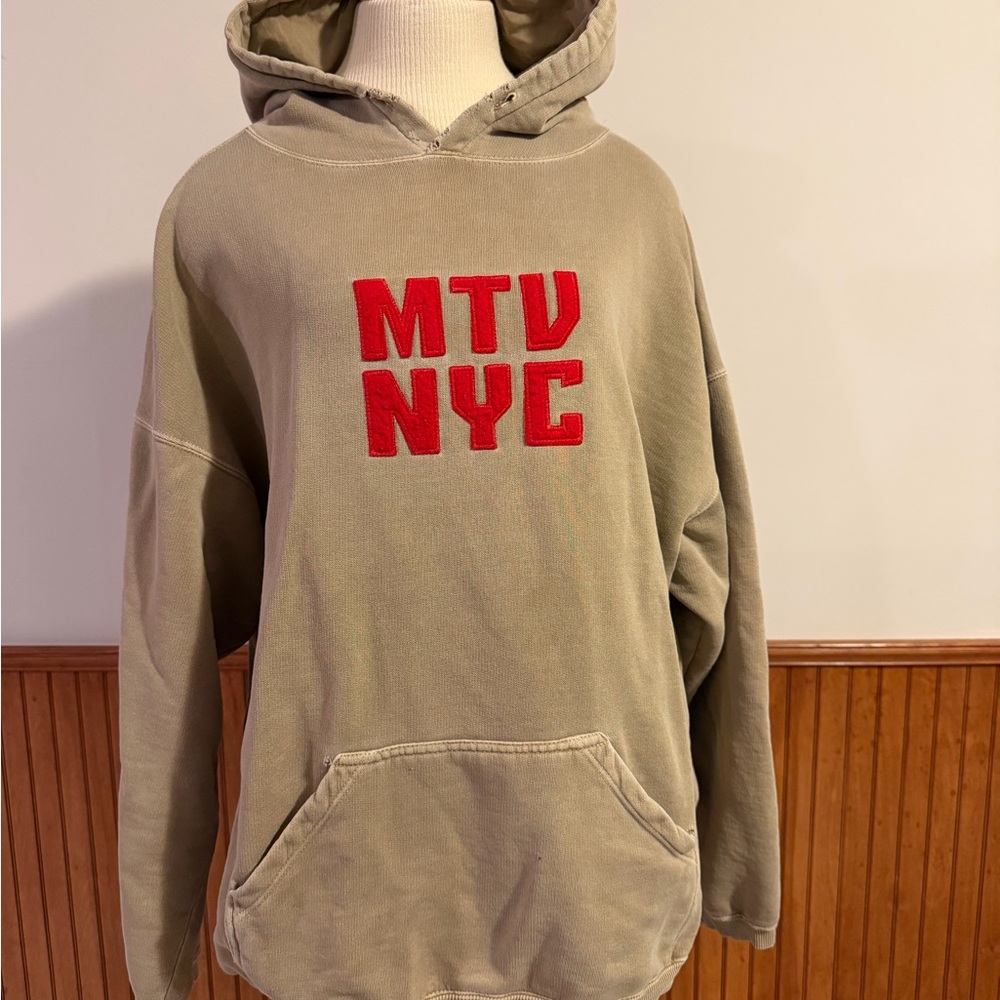 Alternative Apparel Beige Hoodie with Red MTV NYC